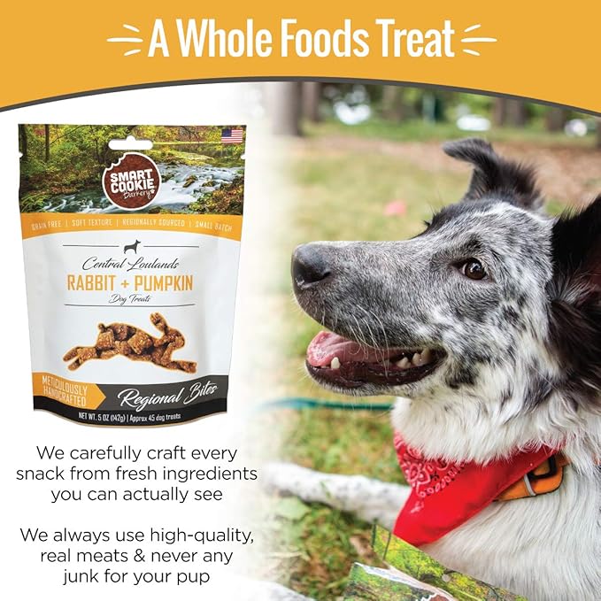 Smart Cookie All Natural Dog Treats - Rabbit & Pumpkin - Training Treats for Dogs with Allergies or Sensitive Stomachs - Soft Dog Treats, Grain Free, Chewy, Human-Grade, Made in USA - 5oz, Pack of 3