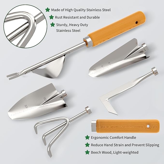 20-Piece Gardening Tools with Fashion and Durable Storage Bag - Heavy Duty Garden Tools Stainless Steel Rust-Proof Ergonomic Garden Tool Set - Ideal Gifts for Women and Men - Portable Gardening Kit