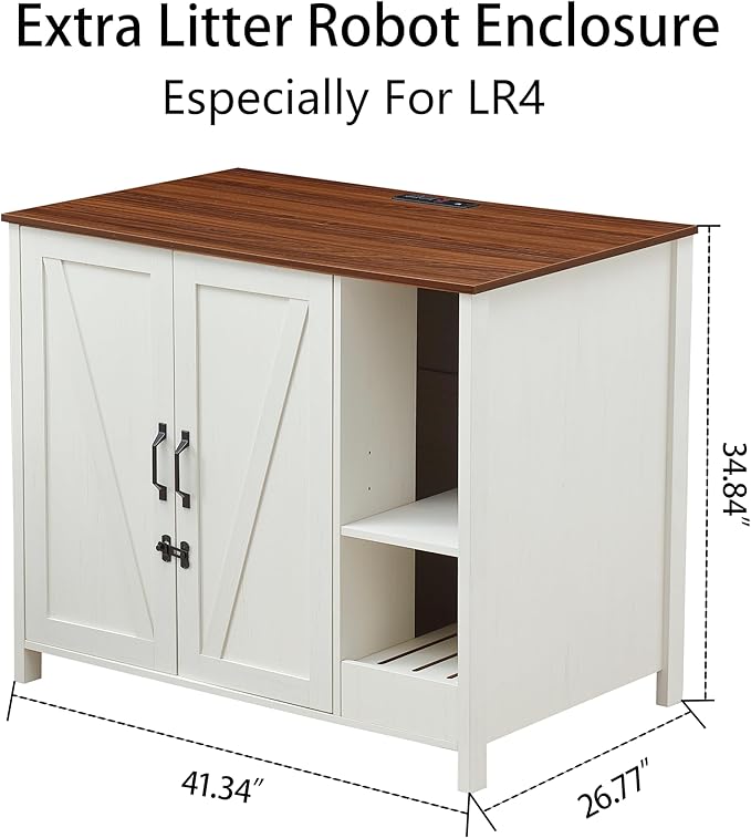 Cat Litter Robot Enclosure,for Placing Litter Robot 3/4,Power Outlet and Dog-Proof Shelf for Litter Robot Cabinet,Litter Collector for Automatic Litter Box Enclosure,Antique White
