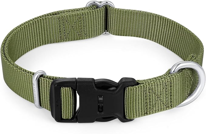 Mikivery Nylon Dog Collar with Quick Release Buckle Soft Adjustable Sturdy for Small Medium Large Dogs Military Green,M