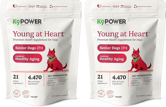 K9 Power Young at Heart Senior Dog Multivitamin 1 lb – Supplement for Brain Heart, Vision & Mobility Support in Senior Dogs - Pack of 2