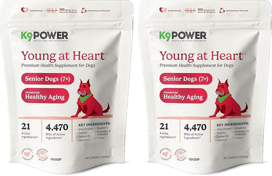 K9 Power Young at Heart Senior Dog Multivitamin 1 lb – Supplement for Brain Heart, Vision & Mobility Support in Senior Dogs - Pack of 2