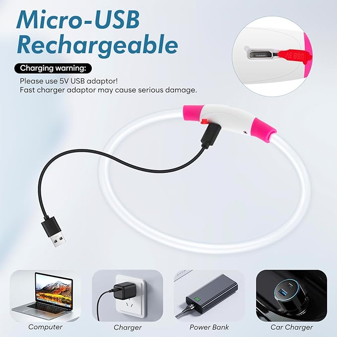 BSEEN Light Up Dog Collar, Rechargeable LED Dog Collar Waterproof Glowing Pet Collar TPU Cuttable Lighted Puppy Collar Safety Dog Lights for Night Walking (Pink 70cm)