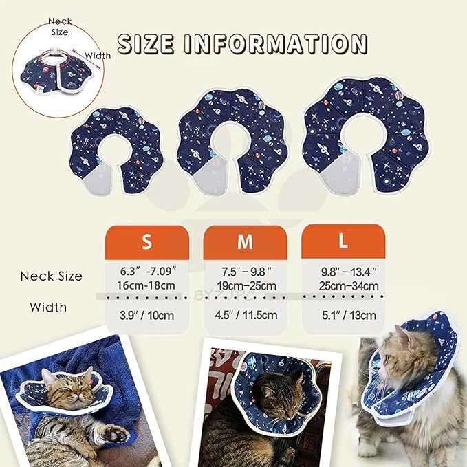 Soft Cat Recovery Collar,Adjustable Cat Cone,Protective Cone Collar After Surgery for Cats (Starry Sky, M)