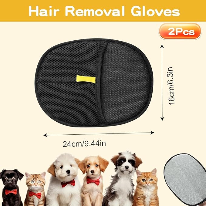 3Pcs Pet Hair Removal Glove for Cats & Dogs, Upgrade Efficient Grooming Gloves for Pet Hair, Cat Grooming Gloves for Hair Removal，Reusable Cat & Dog Hair Remover for Couch, Furniture