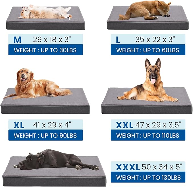 Orthopedic Memory Foam Dog Bed,Cooling Dog Beds for Large Dogs, Washable Pet Beds for Crate with Faux Fur Cover, Waterproof Lining, XXL(47inch)