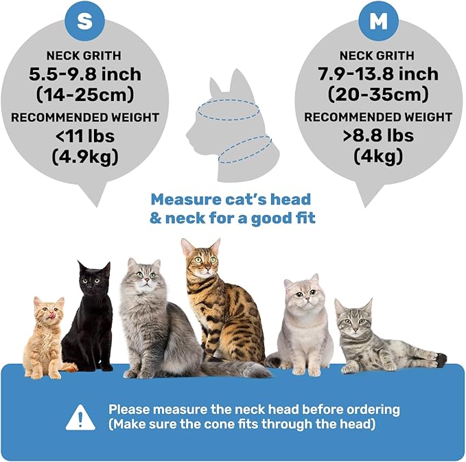 Cat Recovery Collar, Soft Adjustable Cat Cone Alternative, Lightweight Waterproof Fasteners Collars for Cats Kittens Puppies, After Surgery Stop Licking, Post-Surgery or Skin Protection