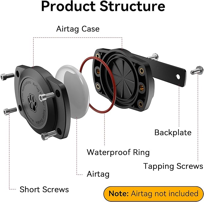 IPX8 Waterproof for Airtag Dog Collar Holder [Metal Back Plate] Ultra-Durable Dog & Cat Collars Mount for AirTag, Suitable for All Widths of Collars (4 Pack)