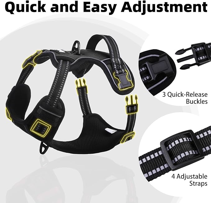 PUPTECK No Pull Dog Harness for Large, Adjustable Reflective Dog Harness with Handle Easy Control, Comfortable Soft Padded Pet Vest Harness for Large Dogs, Black L