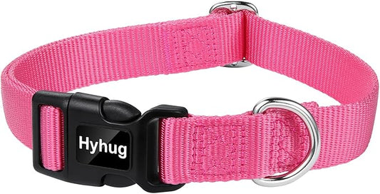 Hyhug Dog Collar with Quick Release Buckle, Nylon Adjustable Sturdy Cute Dog Collars for Large Dogs (Candy Pink, Large)