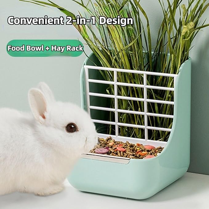 2 in 1 Food Hay Feeder for Guinea Pig, Rabbit Feeder, Indoor Hay Feeder for Guinea Pig, Rabbit, Chinchilla, Feed Bowls Use for Grass & Food (Blue)
