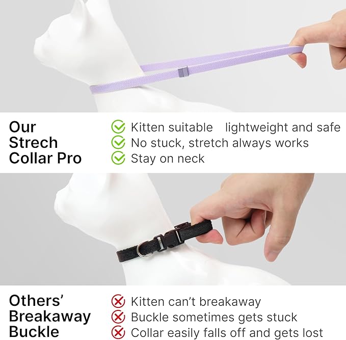 Safety Cat Collar Pro - U.S. IDA Gold Awarding Design, Elastic Quick Release Cat Collar with Buckle Non Breakaway - Lightweight for Kitten All Small Large Cats (Space Gray, S 5.9-11.8")