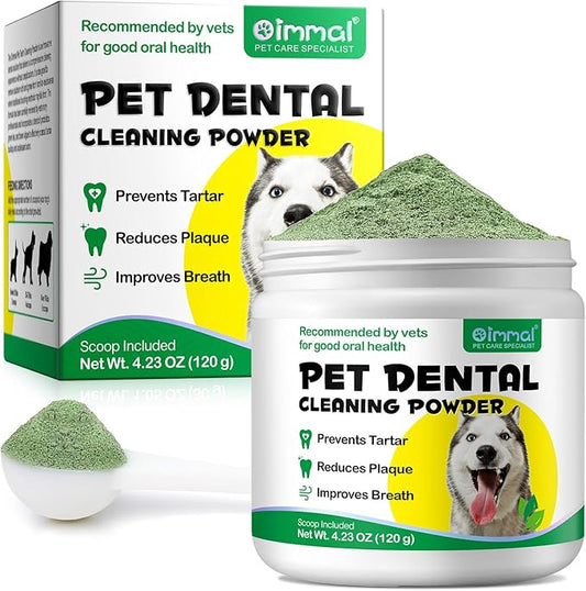 Dog Dental Powder, 120g Teeth Cleaning Powder for Dogs, Breath Freshener with Probiotics Improve Bad Breath, Remove Plaque & Tartar - Pets Dental Care Supplement for Dogs - 4.23 OZ/Scoop Included
