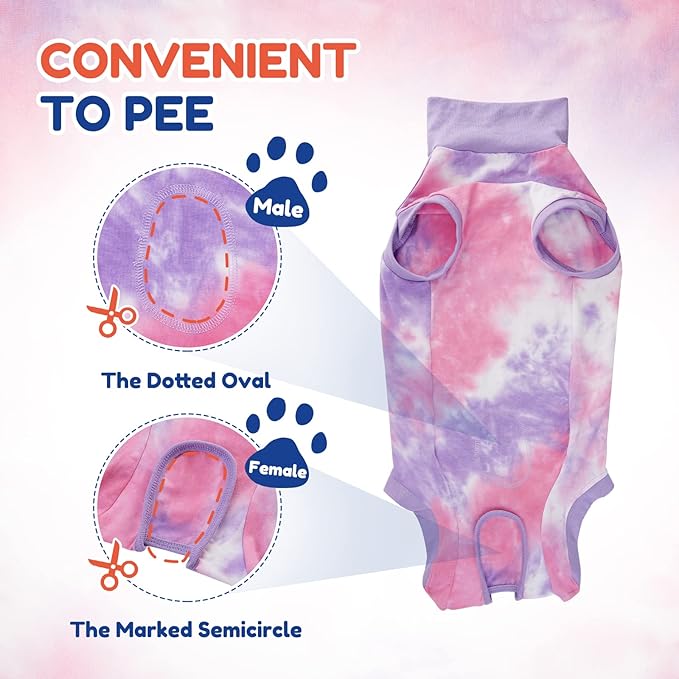 Breathable Dog Recovery Suit for Male/Female, Tie Dye Purple Dog Onesie for Abdominal Wounds, Cone E-Collar Alternative After Surgery to Anti-Licking, Professional Surgery Suit for Dogs Large
