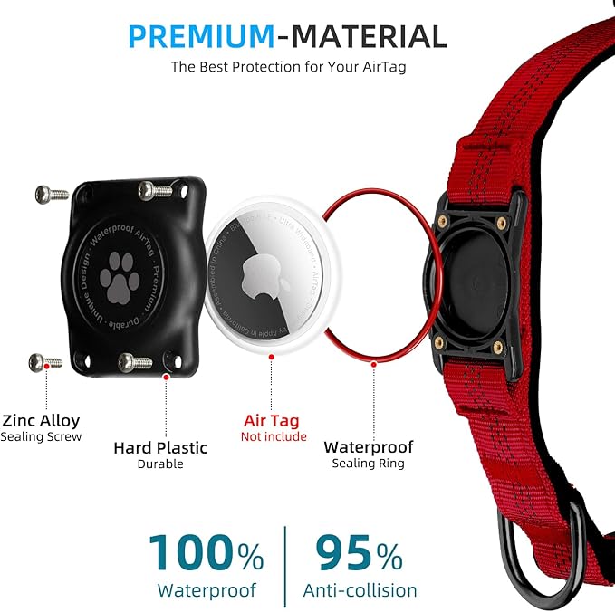 Reflective Air Tag Dog Collar - 100% Waterproof Dog Collar AirTag Holder | Extra-Durable, Soft Padded AirTag Dog Collars for Small Medium Large Dogs