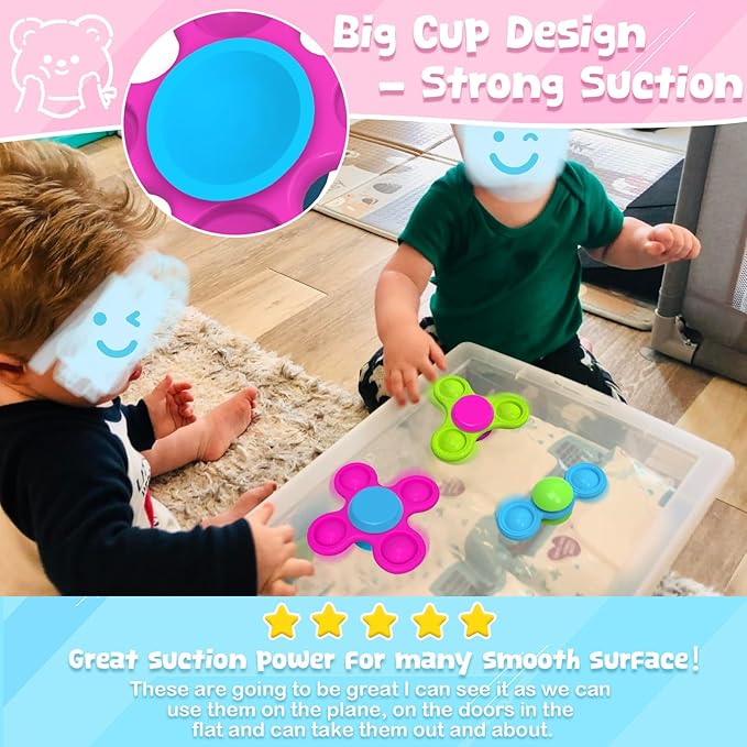 Spinner Toys for Babies, 3PCS | Suction Cup Spinner Toy for 1 2 Year Old Boys Girls | Suction Spinners Baby | Baby Toys 12-18 Months | Sensory Toy for Toddlers 1-3 (Cute Animals)