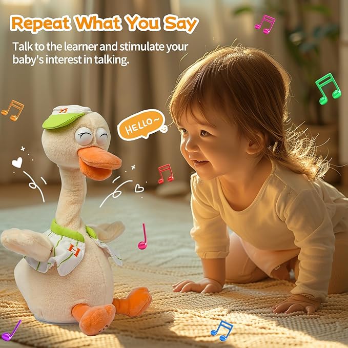 Talking Dancing Duck Toy Mimicking Recording Plush & Interactive Toy, Repeating What You Say, Neck Shaking Stuffed Toys, Talking Doll for Birthday Kids Gift for Boy & Girl