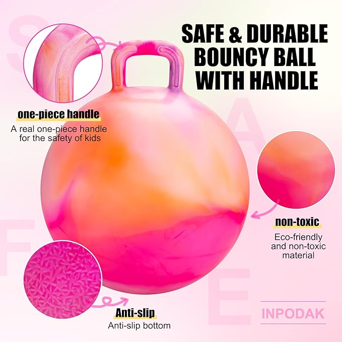 INPODAK Hopper Ball, 22 Inch Bouncy Ball with Handle for Kids, Hippity Hop Jumping Bounce Hopping Toy for Boys Girls Ages 7-12 with Pump and Gift Box Great Gift for Birthday Holiday (Orange)
