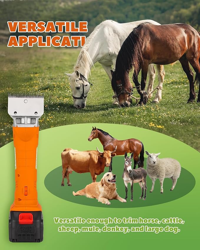 Horse Clippers Cordless, Heavy Duty Horse Grooming Kit, 6-Speed Professional Livestock Clippers with 2PCS 21V 4Ah Lithium Battery for Shaving Horse Pony Cattle Large Dogs