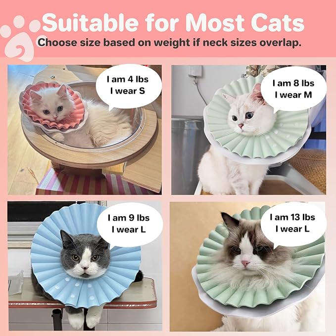 Soft Cat Cone Collar for Cats– Adjustable Lightweight Recovery E-Collar to Stop Licking, Scratching & Biting After Surgery, Comfortable Wound Healing Cone Alternative (Pink, M)