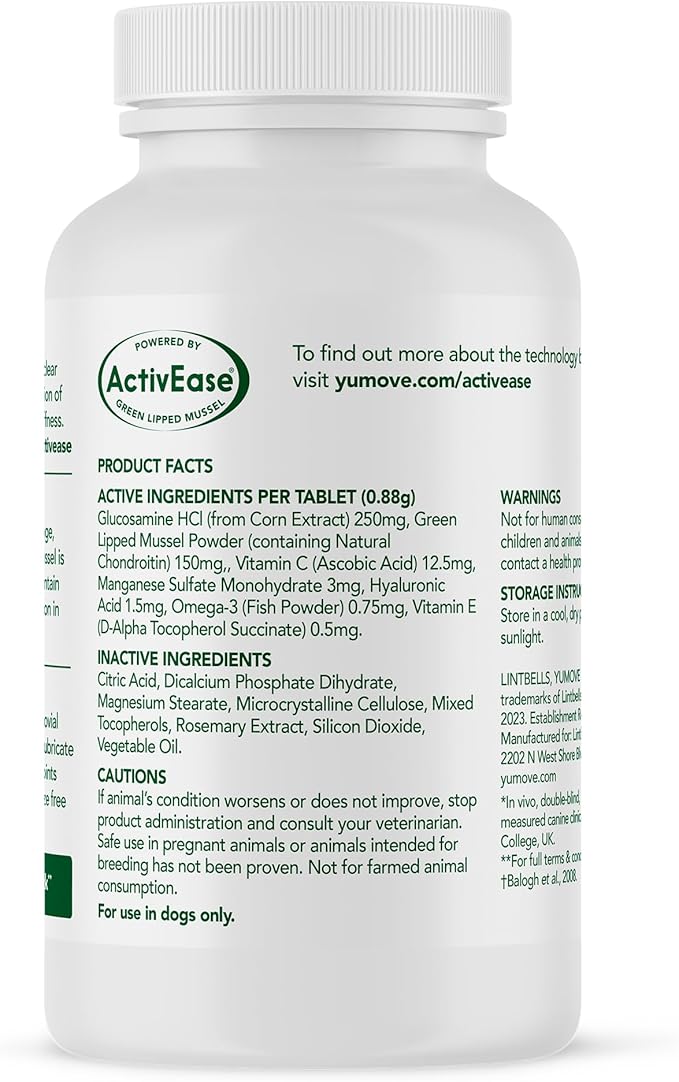 YuMOVE Hip & Joint Supplement for Dogs with Glucosamine, Hyaluronic Acid, Green Lipped Mussel & Omega 3 Joint Supplement - Regular and Advanced Strength (60ct, Chewable Tablets)