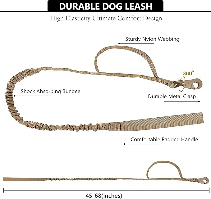 Tactical AirTag Dog Collar Leash Set - Heavy Duty, Adjustable GPS Collar Compatible with Apple AirTag, with Holder & Control Handle for Medium/Large Dogs [ Brown, M ]