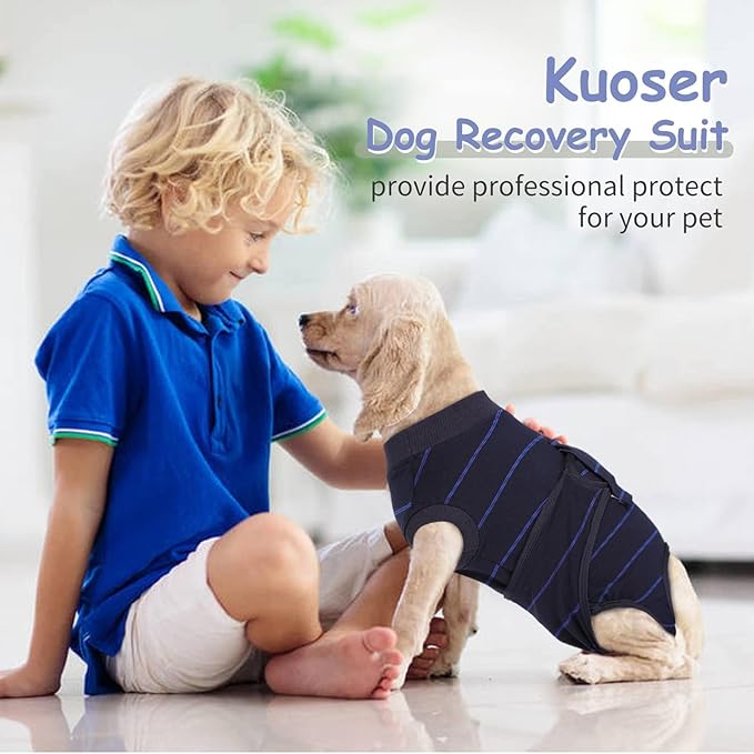 Kuoser Recovery Suit for Dogs After Surgery,Dog Surgery Suit Female Male Spay,Neuter Anti-Licking Dogs Onesie,Abdominal Wound Skin Disease Dog Surgical Suit Snugly Pet Collar Alternative Vest Bodysuit