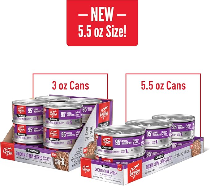 ORIJEN Chunks & Shreds Wet Cat FoodChicken and Tuna Kitten Entrée 5.5oz Cans (6 Count)