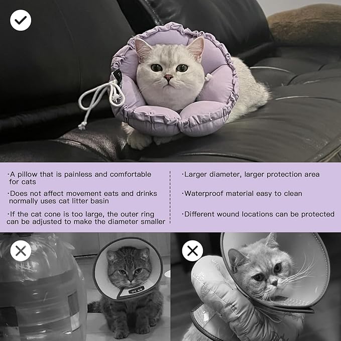 H HIDREAM Soft Cat Cone Collar， Cute Adjustable Cat Recovery Collar，Elizabethan e Collar That can Protect Head and Foot Wounds，Purple Flower All-Season Style