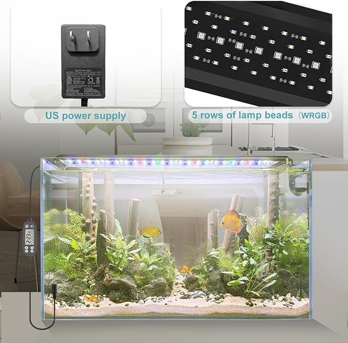 24/7 LED Aquarium Light, IP68 Waterproof Extendable Bracket Fish Tank Light with Timer, 7 Colors, 10 Level Adjustable Brightness, DIY Mode Full Spectrum Aquarium Plant Light for 30-36 Inch Fish Tank