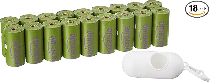 Amazon Basics Dog Poop Bags with Dispenser, 270 Count, Enhanced for Guaranteed Leakproof, Lavender Scented, Includes Leash Clip