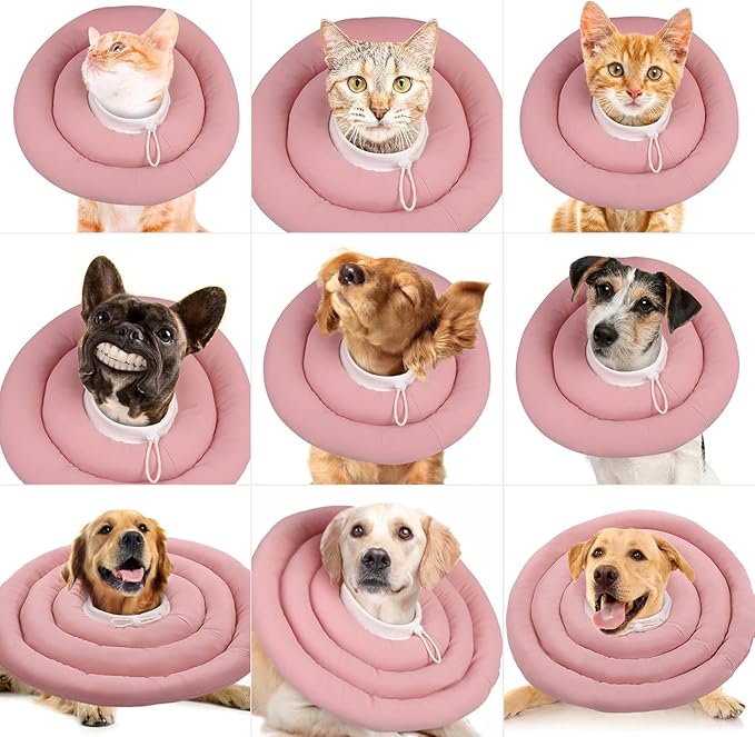 IDOMIK Dog Recovery Collar, Waterproof Soft Dog Cone After Surgery, Comfy Protective Elizabethan Collar Alternative for Dogs Cats, Adjustable Pet Neck Donut Cone Anti-Licking Biting Wounds,Pink,XL