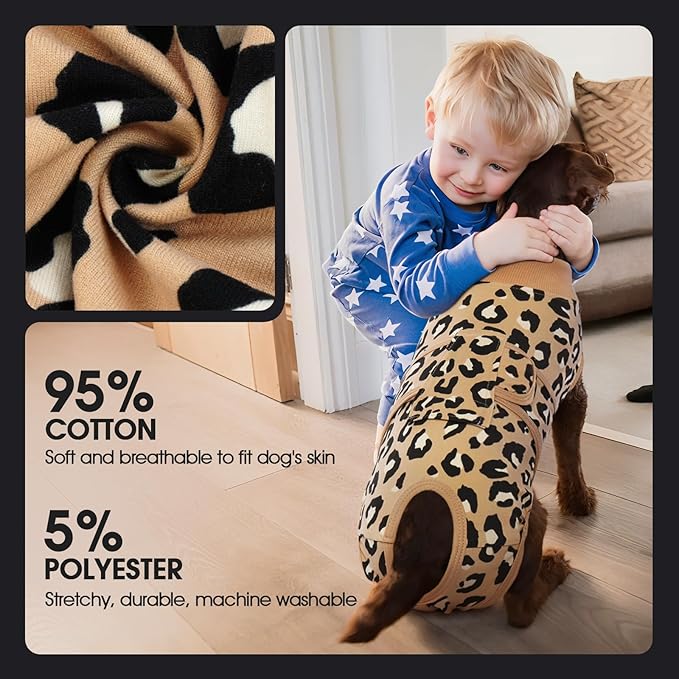 FUAMEY Recovery Suit for Dogs After Surgery,Soft Breathable Dog Bodysuit E-Collar & Cone Alternative Surgical Suit,Male Female Dog Neuter Spay Suits Anti Licking Wounds Onesie Brown Leopard L