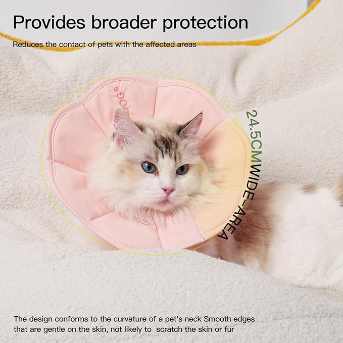 Touchdog Foldable Dog Cone Collar for Cats & Dogs - Adjustable Soft Recovery Collar with Waterproof PU Coating, Lightweight Design, 24.5cm/9.6in Wide Barrier (Pink, XL)