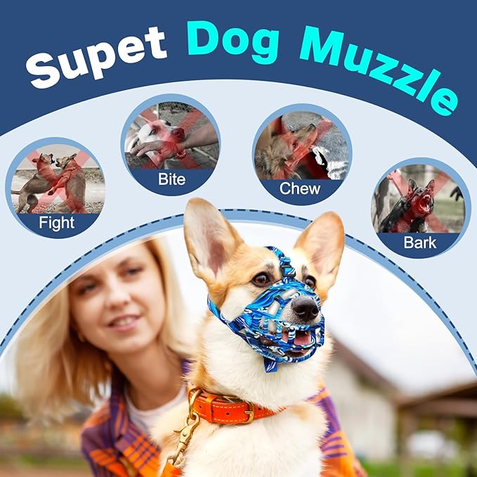 Basket Muzzle to Prevent Biting, Dog Muzzle for Large Medium Small Dogs Allows Panting Drinking Anti Chewing, Perfect for Grooming Trimming Training and Aggressive Reactive Dogs (Blue, Size 2)