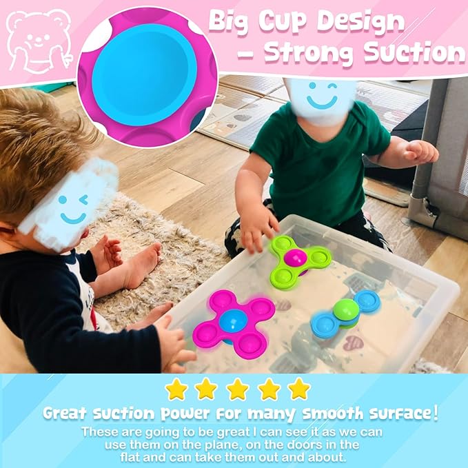 Suction Spinner Toys for Babies Cute Animals Spinning Toys for Toddlers Travel Toys Sensory Toys Bath Toys for Babies 10-12 Months+ Gifts for Kids Suction Cup Toys (Classic Edition - Animals)