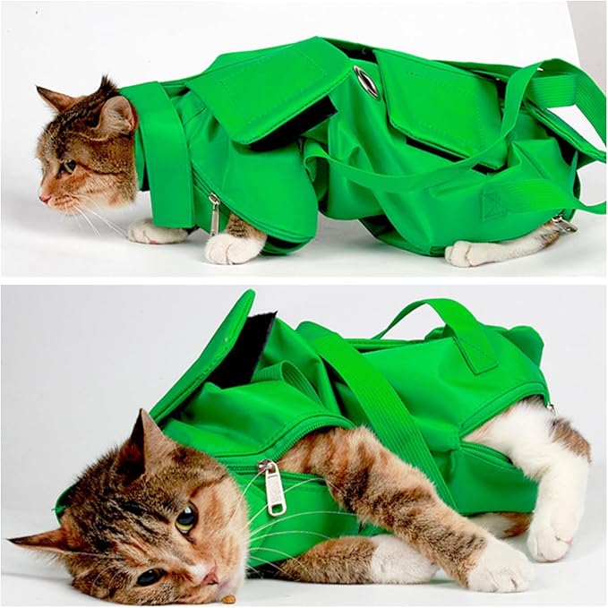 HDKUW Cat Grooming Bag,Foldable Travel Carrier for Cats,Anti-Bite Anti-Scratch Cat Grooming Restraint Bag,Pet Carrier for Administering Eye Drops,Ear Cleaner,Clipping Nails Green S