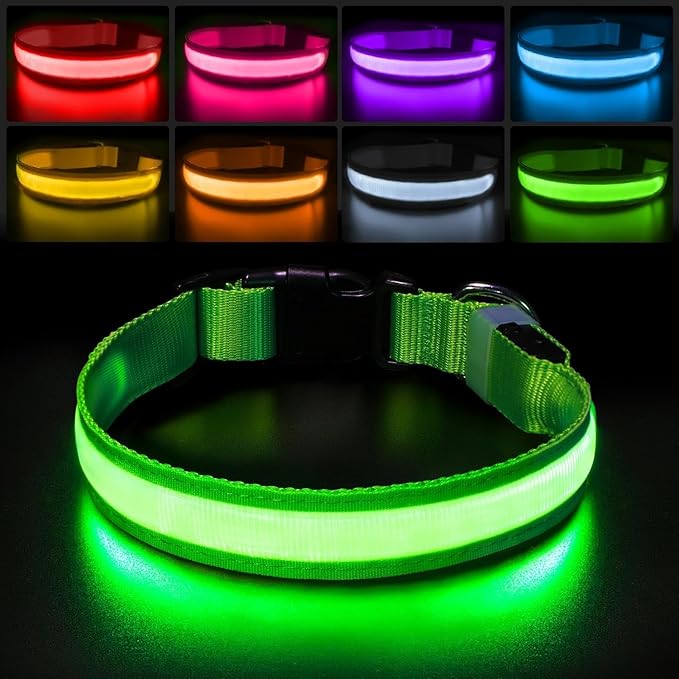 PcEoTllar Light up Dog Collar for Night Walking - LED Dog Collar Light Rechargeable Color Changing, Glow in The Dark Dog Collars Waterproof Glowing Dog Collars for Large Small Medium Dogs