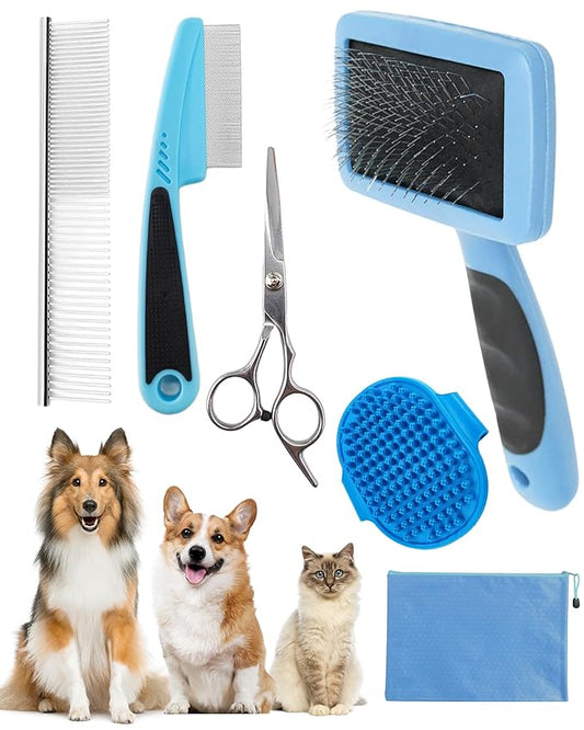 Dog Brush for Shedding Grooming,6 Pack Long-Pin Brush Set for Long Haired Dog Cat Goldendoodles Poodles Doodles Blue