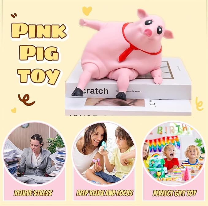 Stretchy Glue-Sand Filled Rubber Pig, Latex Piglet Soft Decompression Doll Toy, Animal High-Elastic Stretchable Decompression, Decompression Toy for Adults and Children (Pig-L)