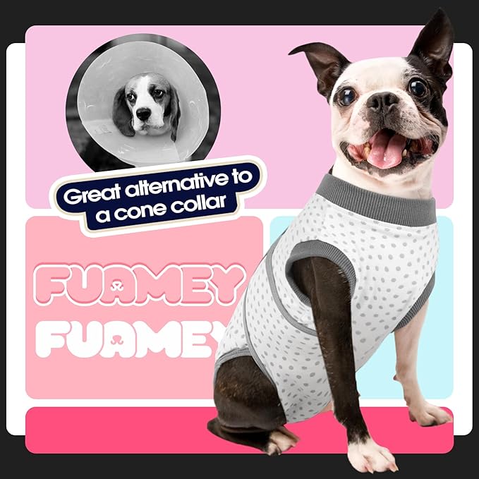 FUAMEY Dog Recovery Suit Male,Dogs Surgery Neuter Suits Puppy Spay Shirts for Female Protect Dog's Skin Anti Licking Abdominal Wounds Doggie Onesie Pet Bodysuit Alternative to Cone Polka Dot XXL