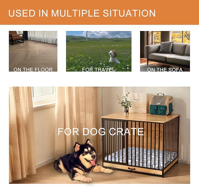 VANKEAN Dog Crate Mat Reversible Cool and Warm, Stylish Dog Bed for Crate with Waterproof Inner Linings and Removable Machine Washable Cover, Firm Support Dog Pad for Small to XX-Large Dogs, Grey