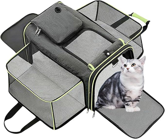 Cat, Dog Carrier for Pets Up to 20 Lbs,Sides Expandable Pet Carrier Bag Large Mesh Safe,Airline Approved Animal Carrier,Soft Sided Collapsible Pet Travel Carrier,Foldable Portable Pet Home (Green)