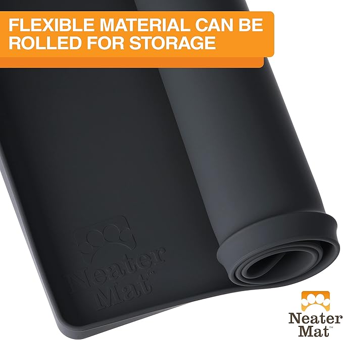 Neater Pet Brands Neater Mat Pet Mats for Food and Water, Cat & Dog Bowl Mat Waterproof Silicone, Feeding Tray, Dog Food Mats for Floors, Placemat w/Raised Edge for Under Bowls, 16” x 10”, Black