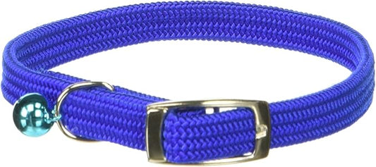 Kool Kat Elastic Cat Safety Collar with Bell, Blue, 12"