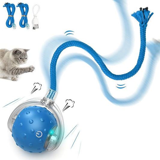 Cat Toys Ball for Indoor Cats - Interactive Automatic Cat Ball Toy | Fast Rolling & Motion Activated Chirping | Hide and Seek Mouse Catching Game | Stimulates Hunting Instinct (Blue)