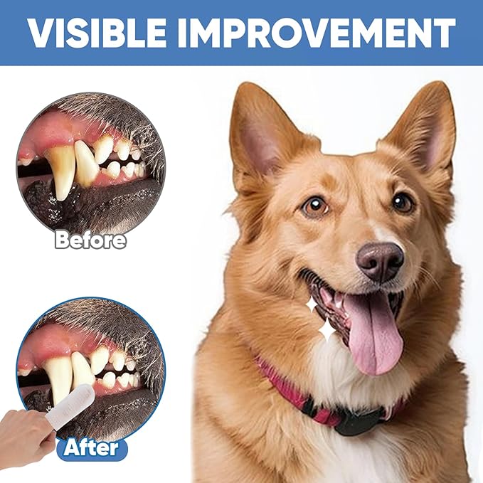 Pet Dental Finger Wipes for Dogs & Cats, 120 Count Dog Teeth Cleaning Dental Finger Wipes No-Rinse Cat & Dog Tooth Brushing Kit, Remove Plaque and Tartar & Freshens Breath (60 Count x2)