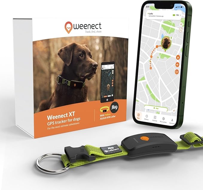 Weenect Dog XT - New GPS Collar for Dogs | XL Antenna | Waterproof | Ultra-Durable Integrated Julius-K9 Collar | Subscription Required