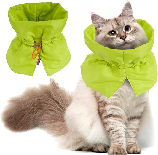 Cat Recovery Collar, Soft Adjustable Cat Cone Alternative, Lightweight Waterproof Fasteners Collars for Cats Kittens Puppies, After Surgery Stop Licking and Daily Use (Green, (Neck 5.5"-9.8"))