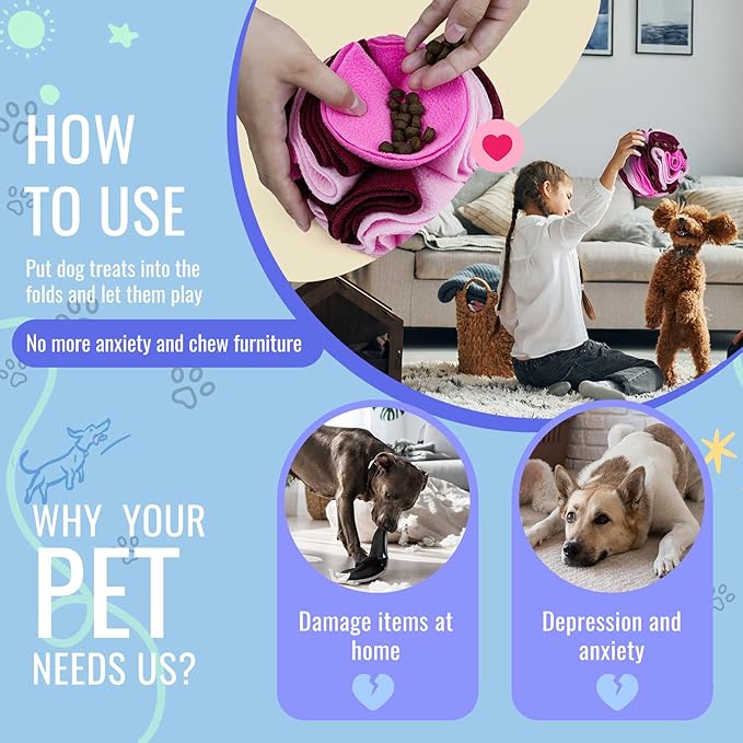 Pet Snuffle Ball, Puzzle Sniffing Interactive Dog Ball for Blind Dogs Training Stress Relief Dog Enrichment Toys Treat Machine Washable (15cm, Fantasy Pink)